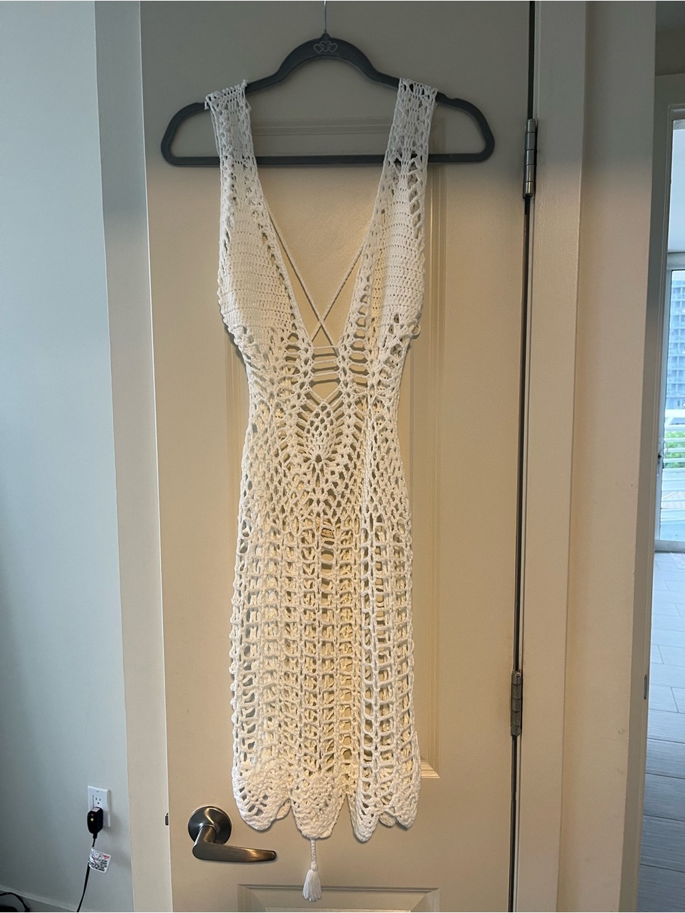 White Crochet V-Neck Tank Dress by LA Class